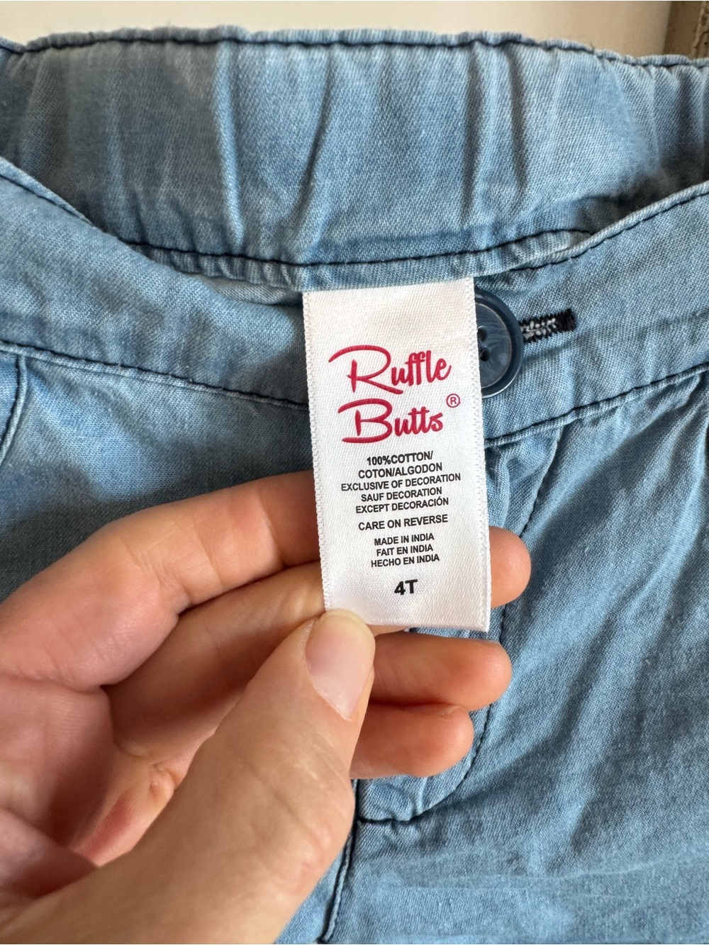 Ruffle Butts Light Blue Denim-Style Ruffle Hem Shorts - Picture 2 of 3